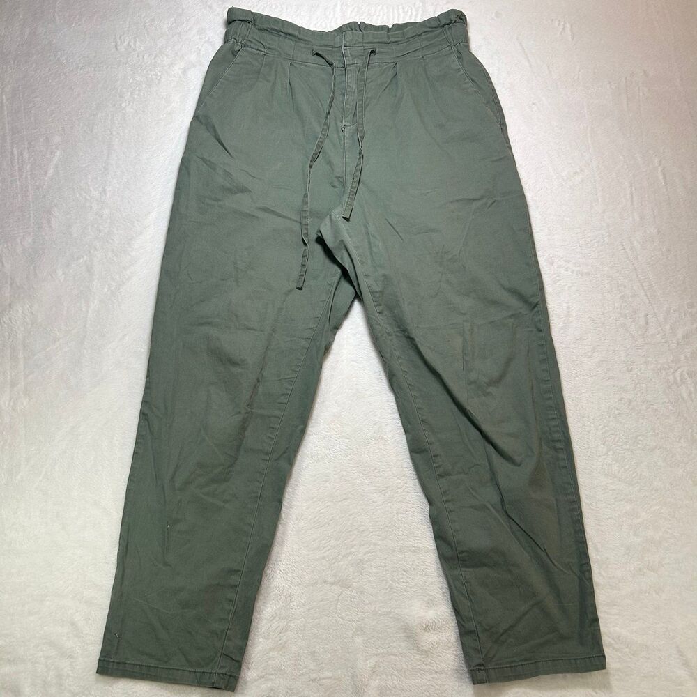 VERO MODA High Rise Paperbag Pants Olive Green Women's M 32 Drawstring